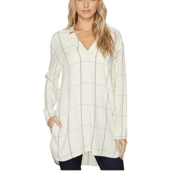 Carve Designs Hammond Tunic Long Sleeve Windowpane Longline Blouse XS Coastal - Picture 2 of 10